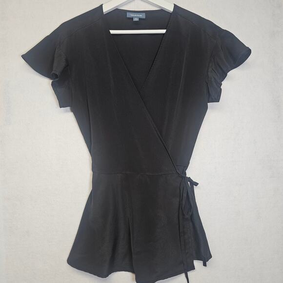 Modcloth Black Flutter Sleeve Wrap Top - Picture 1 of 9